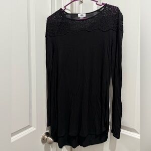 Old Navy Black Lace Detail Blouse with Flowy Split Sides